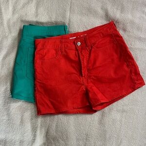 Old Navy Red and Teal Women's Denim Shorts Duo